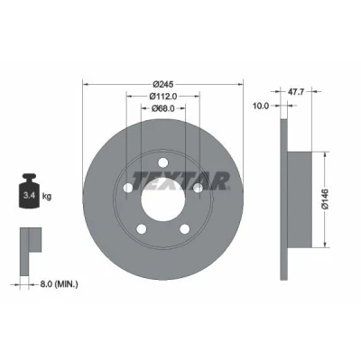 Abbildung von TEXTAR 92088500 Bremsscheibe 245 10 05/05 112 voll ohne Radbefestigungsbolzen, Radnabe AUDI: A4 B5 Saloon, Avant