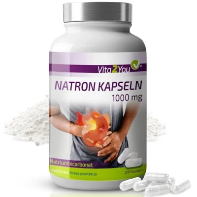 Abbildung von Vita2You Natron Kapseln 1000mg 200 Natriumbicarbonat Übersäuerung Natriumhydrogencarbonat Premium Qualität