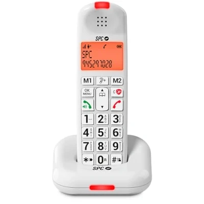 Abbildung von SPC Comfort Kairo Schnurloses Telefon für Senioren mit großen Tasten, verstärktem Ton, hörgerätekompatibel, Anrufsperre, Lichtsignal und 2 Direktspeichern Weiß