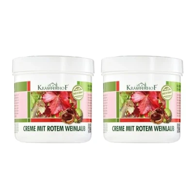 Abbildung von Kräuterhof® Creme mit Rotem Weinlaub Duo Set (2 x 250ml) hochwertige Bein und Fußcreme Extrakten aus &amp; Rosskastanie