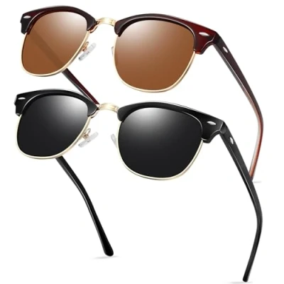 Abbildung von KANASTAL Sonnenbrille Halbrahmen Polarisiert für Herren und Damen Glänzend Schwarz Braun Klassisch Retro Gold Rahmen Brille UV400 Schutz