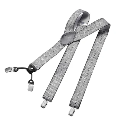 Abbildung von DonDon Hosenträger Herren breit 3,5 cm mit 4 Clips extra stark in Y Form elastisch und längenverstellbar, Paisley Grau