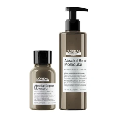 Abbildung von L&#039;Oréal Professionnel Rinse Off Serum mit gratis Shampoo in Reisegröße für strukturgeschädigtes Haar, Tiefenreparatur Peptidbondern &amp; Aminosäuren, Serie Expert, Absolut Repair Molecular