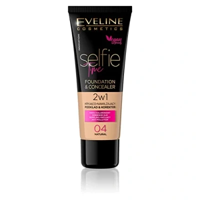 Abbildung von Eveline Cosmetics Selfie Time Hydrating Concealer &amp; Foundation No 04 Natural Aufbauende Deckkraft, Hyaluronsäure, Vitamin E, Blaualgen 30ml