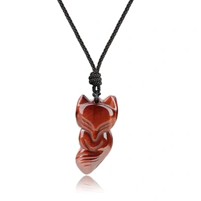 Abbildung von COAI Geschenkideen Unisex Glückskette mit Fuchs Anhänger aus Rotem Tigerauge Amulett Verstellbare Kette