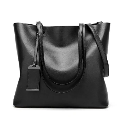 Abbildung von Coolives Damen Shopper Tasche aus PU Leder mit Schulterriemen Schultertasche Umhängetasche Eimer Handtasche für Frauen Schwarz EINWEG
