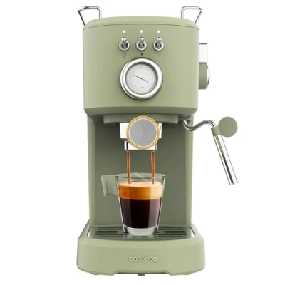 Abbildung von Cecotec Espressomaschine Compact Power Espresso 20 Retro Green 1100 W, bar, Thermoblock System, schwenkbarer Dampfgarer, Filterarm mit Doppelausgang und 2 Filter, 1,25 Liter