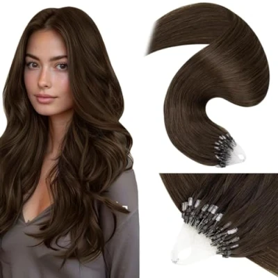Abbildung von LaaVoo Microring Extensions Echthaar Braun Unsichtbar Micro Loop Echte Haare Dunkelbraun 45cm Haarverlängerung Microrings 50g/pack #4