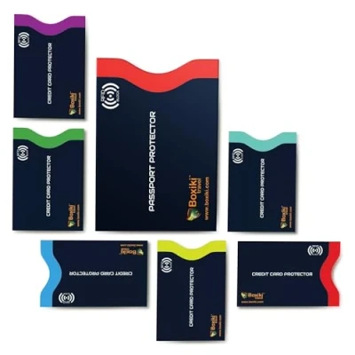 Abbildung von Boxiki Travel Maniche di blocco RFID per passaporto e Carte credito (Navy Blue 7 pcs)