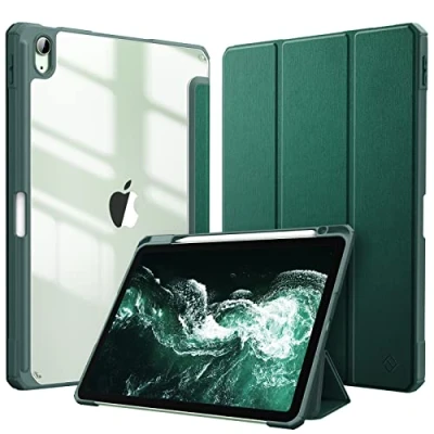 Abbildung von Fintie Hybrid Hülle für iPad Air 11 Zoll (M2) 2024, 5 2022, 4 2020 10.9 mit Stifthalter Stoßfeste Schutzhülle transparenter Hartschale auf der Rückseite, Satinoptikgrün