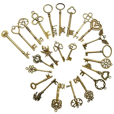Abbildung von FOCCTS 24 Stück Vintage Bronze Skelettschlüssel, Antike Skeleton Keys Charms DIY Kits, Deko rustikalen Schlüsselanhänger für Handgemachte Accessoires Halskette Anhänger Schmuck Machen