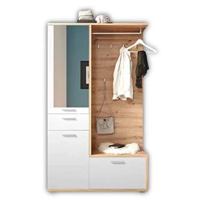 Abbildung von ENTRA Flurgarderoben Set in Artisan Eiche Optik, Weiß Stylishe Kompaktgarderobe mit Spiegel für Ihren Eingangsbereich 117 x 198 38 cm (B/H/T)
