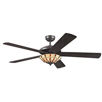 Abbildung von Westinghouse Lighting Comet Tiffany 7248540 Deckenventilator mit Beleuchtung, A++ to E, Metall, 60 W, E14, espresso, 132 x 38 cm