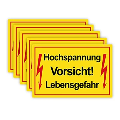 Abbildung von 5 Stück Vorsicht ! Hochspannung Lebensgefahr Schild 20 x 30 cm aus stabiler PVC Hartschaumplatte 3mm mit UV Schutz von STROBO