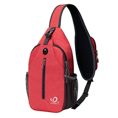 Abbildung von WATERFLY Sling Rucksack Bag Schulterrucksack Umhängetasche Verstellbarer Rucksackgurt Wandern Brust für Herren und Damen Rot