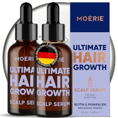 Abbildung von MOERIE Hair Growth Serum 50ml zum Haarwachstum beschleunigen &amp; gegen Haarausfall bei Frau Haarwuchsmittel Kopfhautserum Haar Wachstum Haarserum Öl Anti Haaröl (Serum 2er Set)