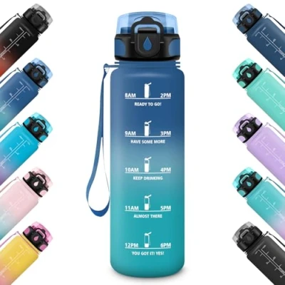 Abbildung von HoneyHolly Trinkflasche 1L, Auslaufsicher mit Zeitmarkierung, Sport, Motivierende &amp; Filter, Wasserflasche, Kohlensäure Geeignet, für Fahrrad Outdoor Yoga Gym Fitness