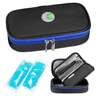 Abbildung von YOUSHARES Insulin kühltasche Diabetiker Tasche Medikamente Isoliert Tragbaren Kühler für Pen und Diabetes mit 2 Kühlakkus (Schwarz)