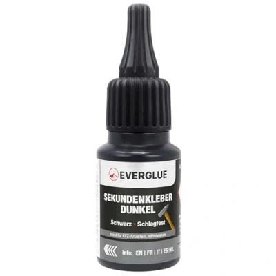 Abbildung von Everglue Sekundenkleber schwarz mittelflüssig, extra starker &amp; flexibler Superkleber, Kunststoffkleber, stoß wasserresistenter für z. B. Keramik, Gummi, Leder 20g Dosierflasche