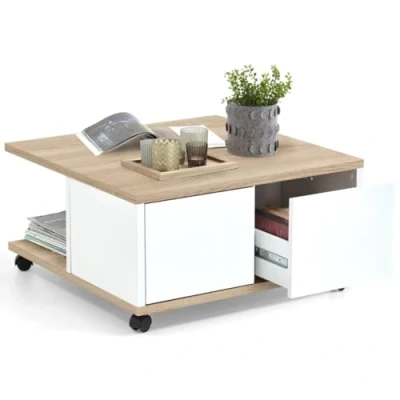 Abbildung von FMD Möbel, 659 001E Twin 1 Couchtisch, spanplatte, eiche / weiß edelglanz, maße 70.0 x 36.0 cm (BHT)