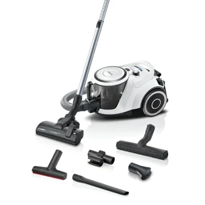 Abbildung von Bosch Staubsauger beutellos Serie 6 BGC41XALL, Bodenstaubsauger, ideal für Allergiker, Hygiene Filter, 10 Jahre Motorgarantie, XXL Polsterdüse, Tierhaare, hohe Saugleistung, 700 W, weiß
