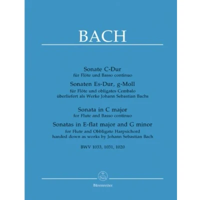 Abbildung von Sonate C Dur für Flöte und Basso Continuo. Sonaten Es Dur, g Moll obligates Cembalo überliefert als Werke J. S. Bach. BWV 1033, 1031, 1020: Urtext