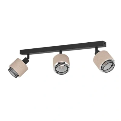 Abbildung von EGLO Deckenstrahler Rosley, Deckenlampe 3 fach, Deckenleuchte mit schwenkbaren Spots aus Textil in Natur und schwarzem Metall, Deckenspots E14 Fassung