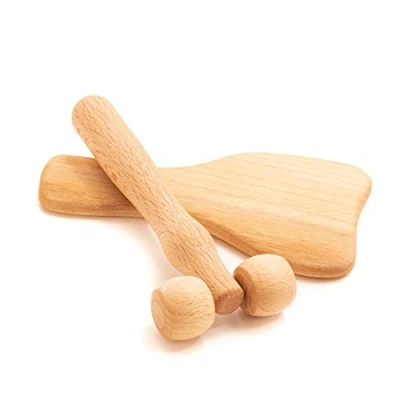Abbildung von tuuli Gesichtsmassager Gesicht Nacken Schulter Facial Kopf Massageroller Roller mit Griff Gua Sha Therapie Massage Massagegerät Maderotherapie Dermaroller Set aus Holz