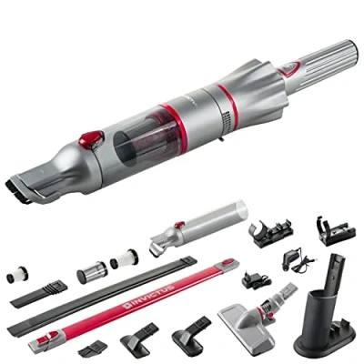 Abbildung von Genius Invictus One 2.0 Handstaubsauger + Bodenstaubsauger 23 TLG rot Handsauger beutellos &amp; kabellos mit 13000PA HEPA Filter, Lithium Ionen Akku, Bürsten Set, Wandhalterung