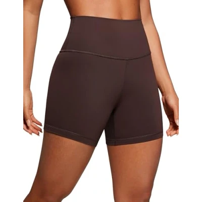 Abbildung von CRZ Yoga Naked Feeling Damen Radlerhose Blickdicht Hohe Taille Kurze Sporthose Sommer Shorts für Gym Sport 10cm Heißes Fudge Brown 40