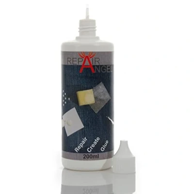 Abbildung von Repair Angel Textilkleber waschmaschinenfest transparent für Stoffe Leder Jeans (200ml)