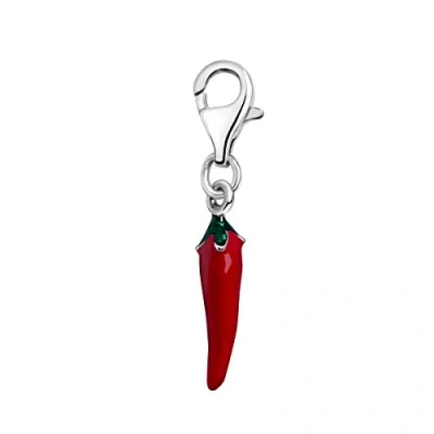 Abbildung von Quiges Charms Anhänger Rote und Grüne Emaille 3D Chili Pfeffer Versilbert Damen Schmuck für Bettelarmband