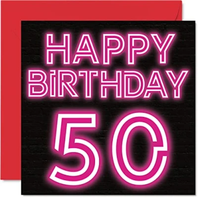 Abbildung von Stuff4 Lustige Geburtstagskarte zum 50. Geburtstag für Männer Frau Neon Glow Karte Papa Mama Großvater, Oma, Onkel, Tante, Cousin, Freundin, 145 mm x Grußkarten,