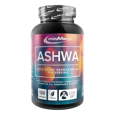 Abbildung von IronMaxx Ashwagandha 120 Kapseln 600mg KSM 66® pro Tagesdosis Anti Stress &amp; Erholungsformel mit Vitamin B6 B12 Magnesium Selenium Vegan