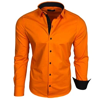 Abbildung von Baxboy Herren Hemd Langarm/Business Freizeit Hochzeit/Bügelleicht/Slim Fit/Anzug Kentkragen B 500, Farbe:Orange_1, Größen:M