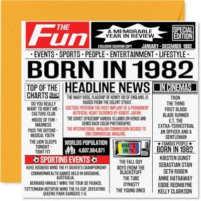 Abbildung von Geburtstagskarte zum 42. Geburtstag für Männer und Frauen, Zeitung &quot;Born In 5,034.3 cm Happy 42 Mama, Vater, Onkel, Tante, Vintage Retro Stil, zurück im Jahr 1982, 145