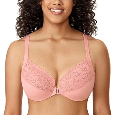 Abbildung von DELIMIRA Damen Vorderverschluss BH mit Bügel Vollständige Abdeckung Große Größen Rose Tan 105D