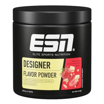 Abbildung von ESN Designer Flavor Powder, Strawberry White Chocolate, 250 g, Geschmackspulver zum Süßen, ohne viel Zucker und Kalorien, geprüfte Qualität made in Germany