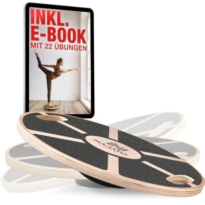 Abbildung von NAJATO Sports Balance Board Wackelbrett mit rutschfestem Standfuß Gleichgewichtstrainer Handgriffen für mehr Übungsmöglichkeiten Balanceboard Holz