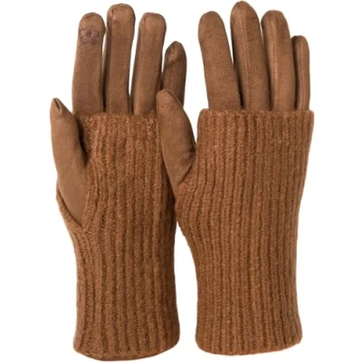 Abbildung von styleBREAKER Damen Touchscreen Stoff Handschuhe mit abnehmbaren Strick Stulpen, warme Fingerhandschuhe, Winter 09010022, Farbe:Schokobraun