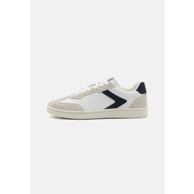 Abbildung von Marc OߴPolo Herren Sneaker flach aus Leder mit Gummilaufsohle, Mehrfarbig (White/Navy), 40
