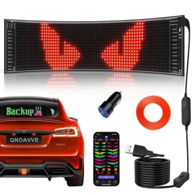 Abbildung von Qnoavve LED Anzeige Programmierbar, 37x9cm Schild mit Bluetooth App Steuerung Flexibles USB 5V Anzeigetafel Personalisiert Leuchtschild FüR Auto, LKW, Geschäft, Bar, Hotel, Werbung