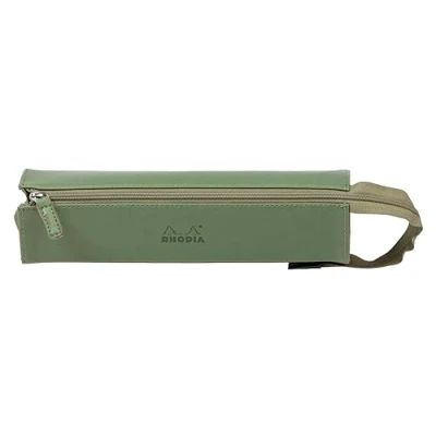 Abbildung von Rhodia 319031C Schlampermäppchen Rhodiarama, rechteckig 23x5x5 cm, flache Öffnung, langer Reißverschluss, praktisch und elegant aus Kunstleder Salbei, 1 Stück