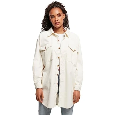 Abbildung von Urban Classics Ladies LONG Corduroy Overshirt Hemdbluse, Damen, Größe: XS, Whitesand