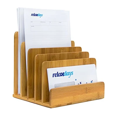 Abbildung von Relaxdays Dokumentenhalter Bambus, 5 Fächer, Prospekte, Zeitschriften, Briefablage, HBT: ca. 23 x 24,5 20,5 cm, Natur