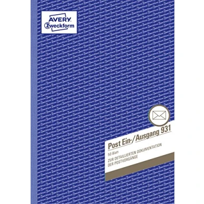 Abbildung von AVERY Zweckform 931 Post Ein /Ausgangsbuch (A4, beidseitig bedruckt, 50 Blatt) weiß