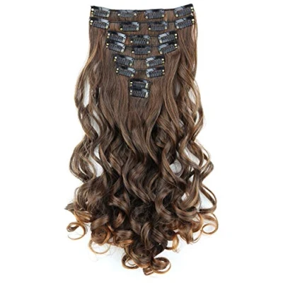 Abbildung von CAISHA XL 45cm CLIP IN EXTENSIONS Klara 7 Teile Set Haarverlängerung Voluminös Gelockt Braun Mix CE18 1