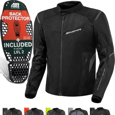 Abbildung von SHIMA RUSH Motorrad Jacke Herren mit Protektoren Mesh AIRFORCE Rückenprotektor Sommer Luftig Motorradjacke Wasserdicht Motorradkombi Motorradhose Touren (Schwarz, Männer, Textilejacke, Größe S)