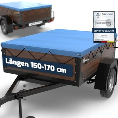 Abbildung von Tarpofix® Anhänger Plane 160x120 cm inkl. Planenseil Anhängerplane Flachplane aus PVC PLANENMATERIAL Verstärkte HP DDR für diverse PKW Hänger Abdeckplane Abdeckung Blau