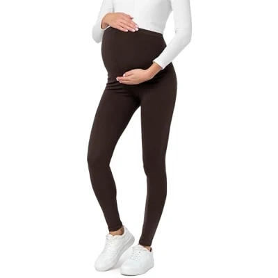 Abbildung von Be Mammy Lange Umstandsleggings aus Baumwolle Leggings für Schwangere Umstands Schwangerschafts Unterhosen mit Hoher Bund Weich und Elastisch BE20 230 (Braun, XL)
